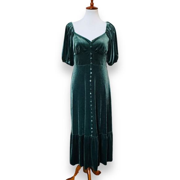 Chelsea & Violet Fall Frenzy Hunter Green Velvet Midi Dress Size Large NEW - Picture 2 of 14